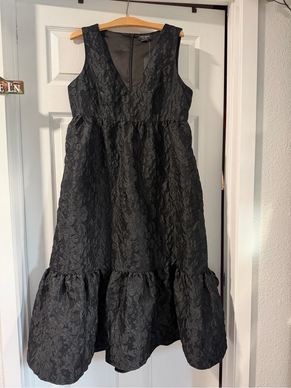 kate spade Black Textured V-Neck Tiered dress.